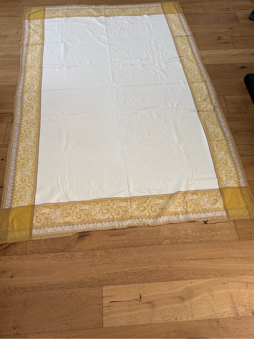 Mahogany Cream Tablecloth with Yellow Ornate Border